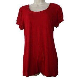 Maurices Red Top Women Size L Short Sleeve Scoop Neck Pleated Neckline
